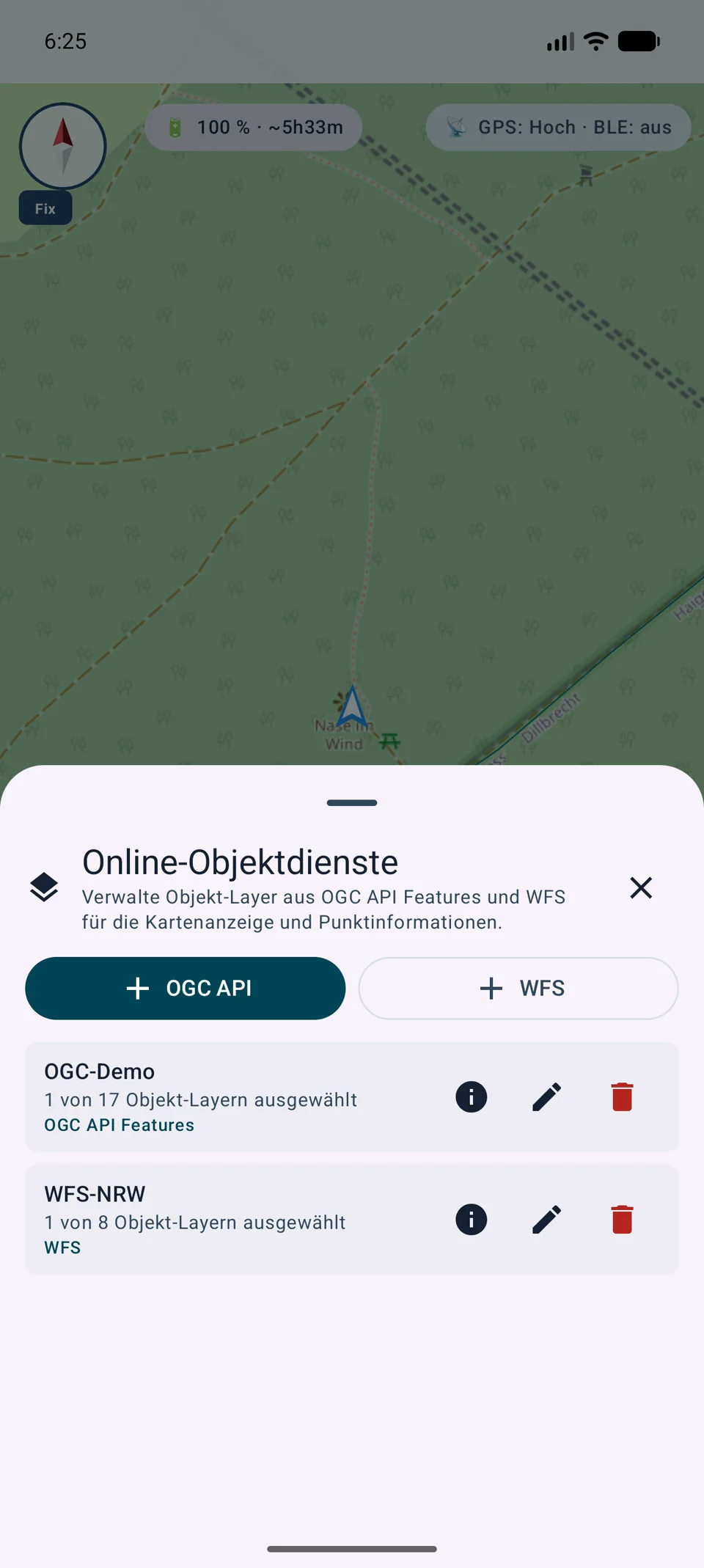 Verwaltung von OGC-API-Features- und WFS-Diensten in MapTools