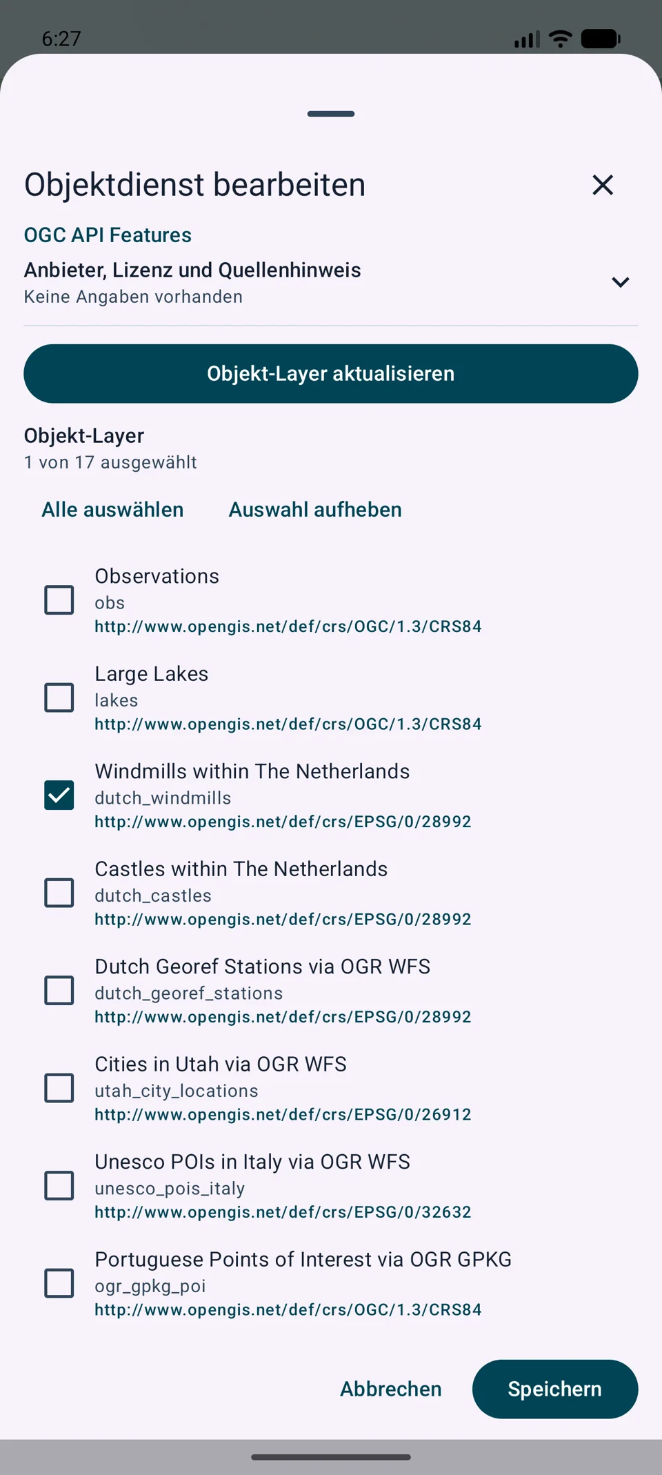 Mehrfachauswahl kompatibler Online-Objekt-Layer