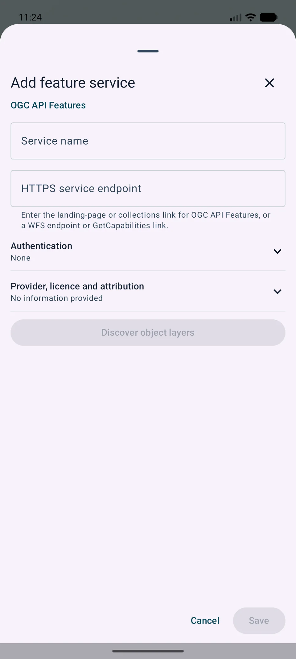 Koncový bod OGC API Features s nalezenými kolekcemi
