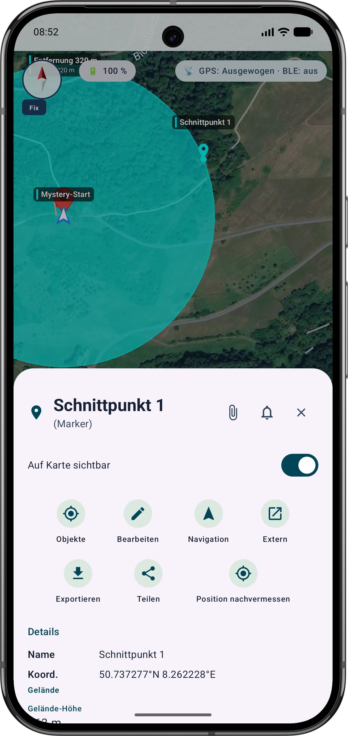 Zielmarker mit geprüften Koordinaten
