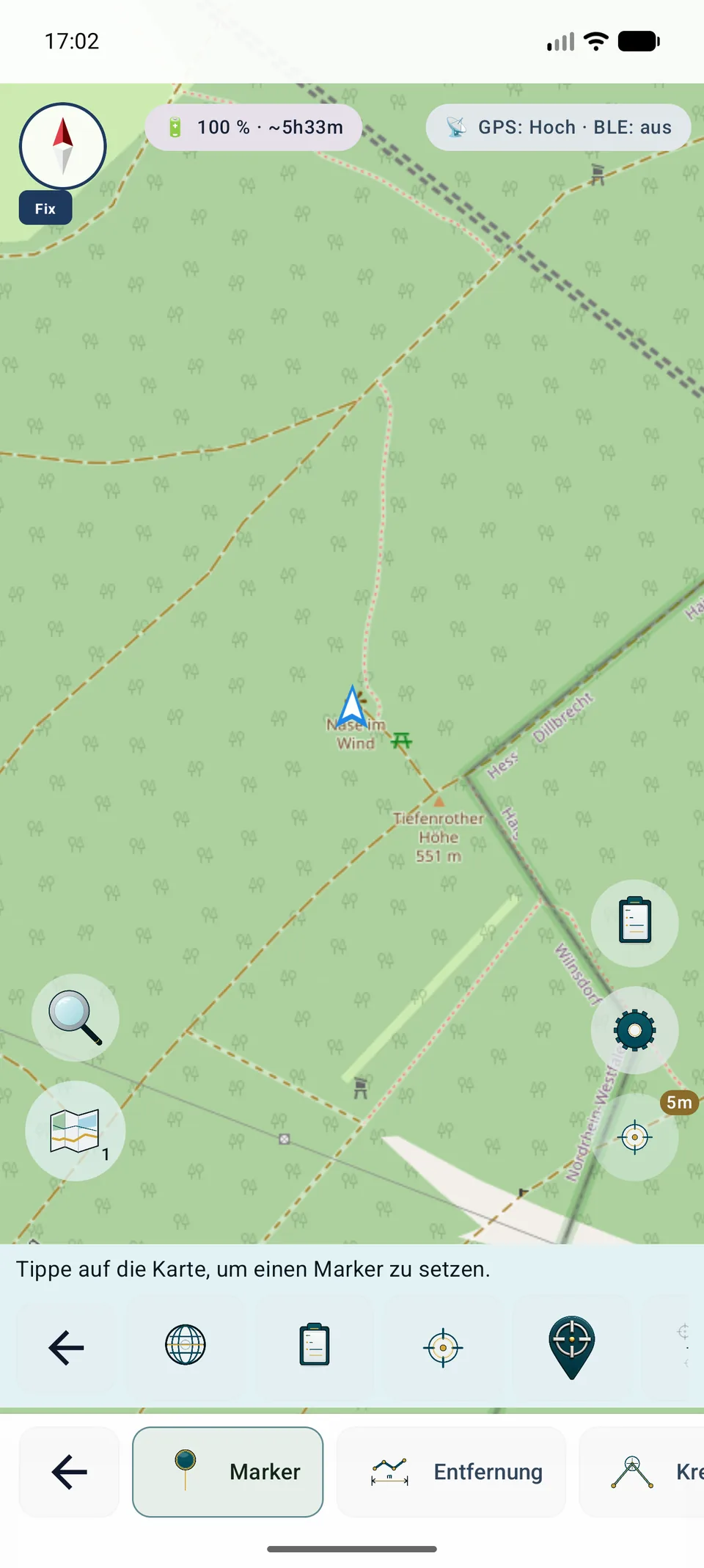 Das Fadenkreuz-Symbol liegt direkt im Untermenü von Marker setzen.