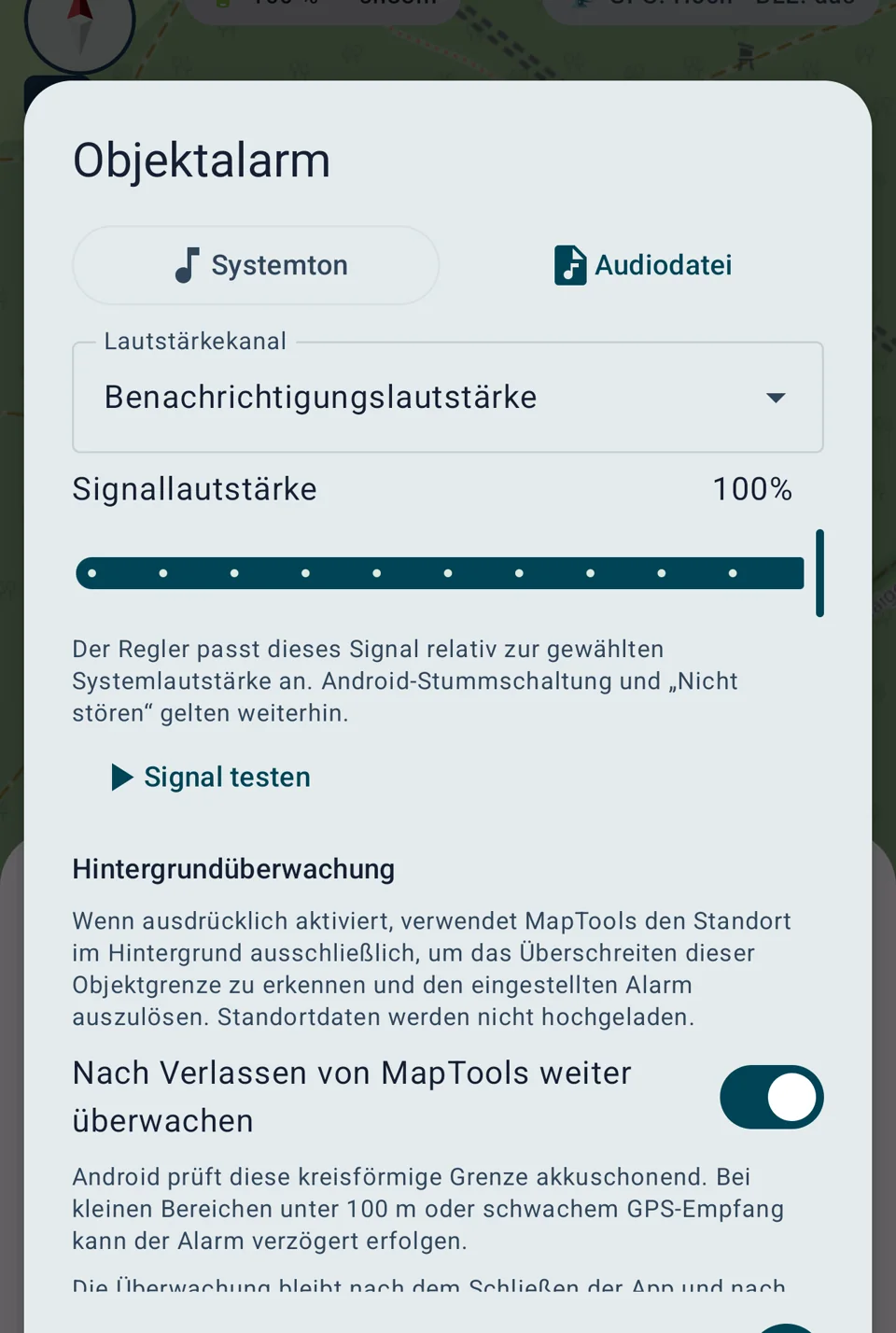 Erläuterung und Schalter für die Hintergrundüberwachung