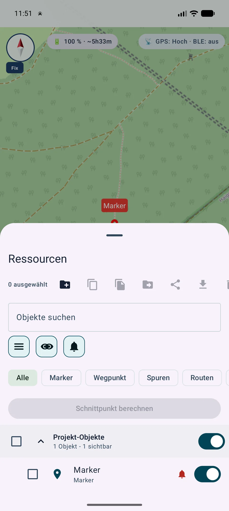 Objektbrowser mit aktivem Glockenfilter