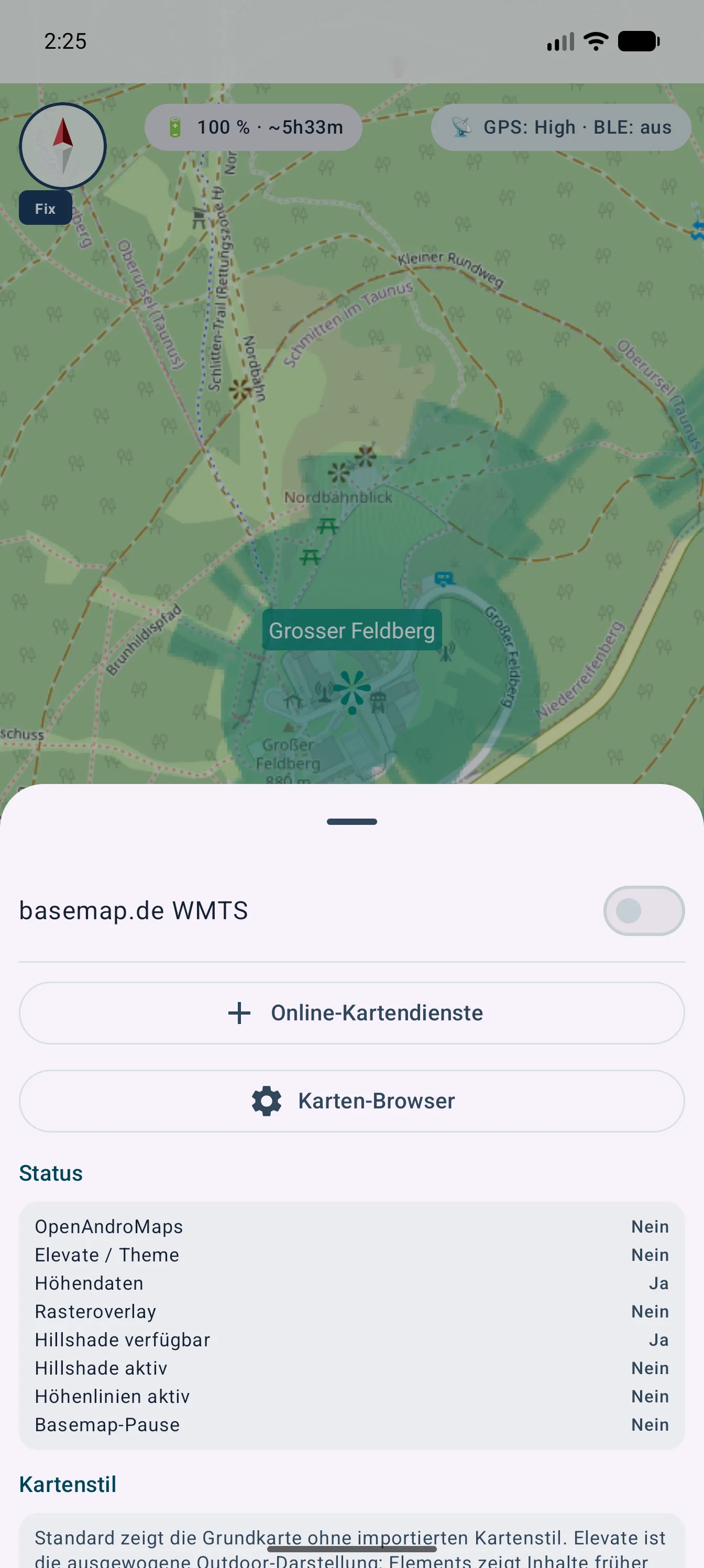 Kartenverwaltung von MapTools mit Online-Kartendiensten und importierten Daten