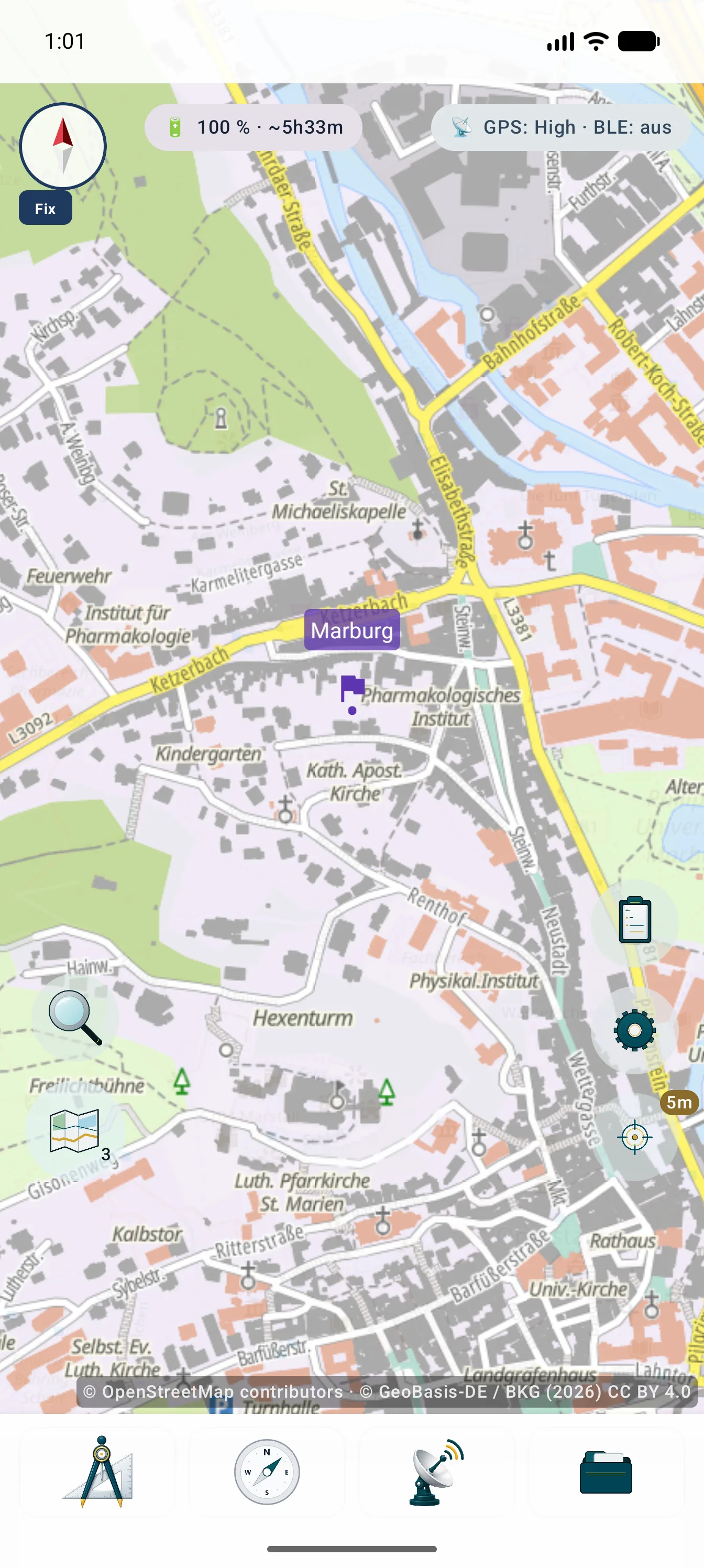 Aktiver Kartendienst in MapTools mit sichtbarer Quellenangabe