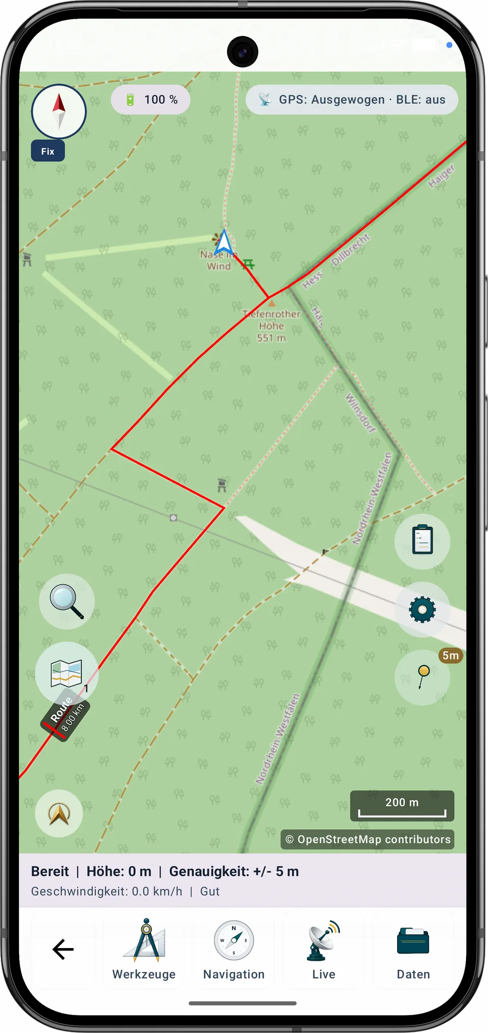 Geplante Route auf der Karte vor der Bearbeitung