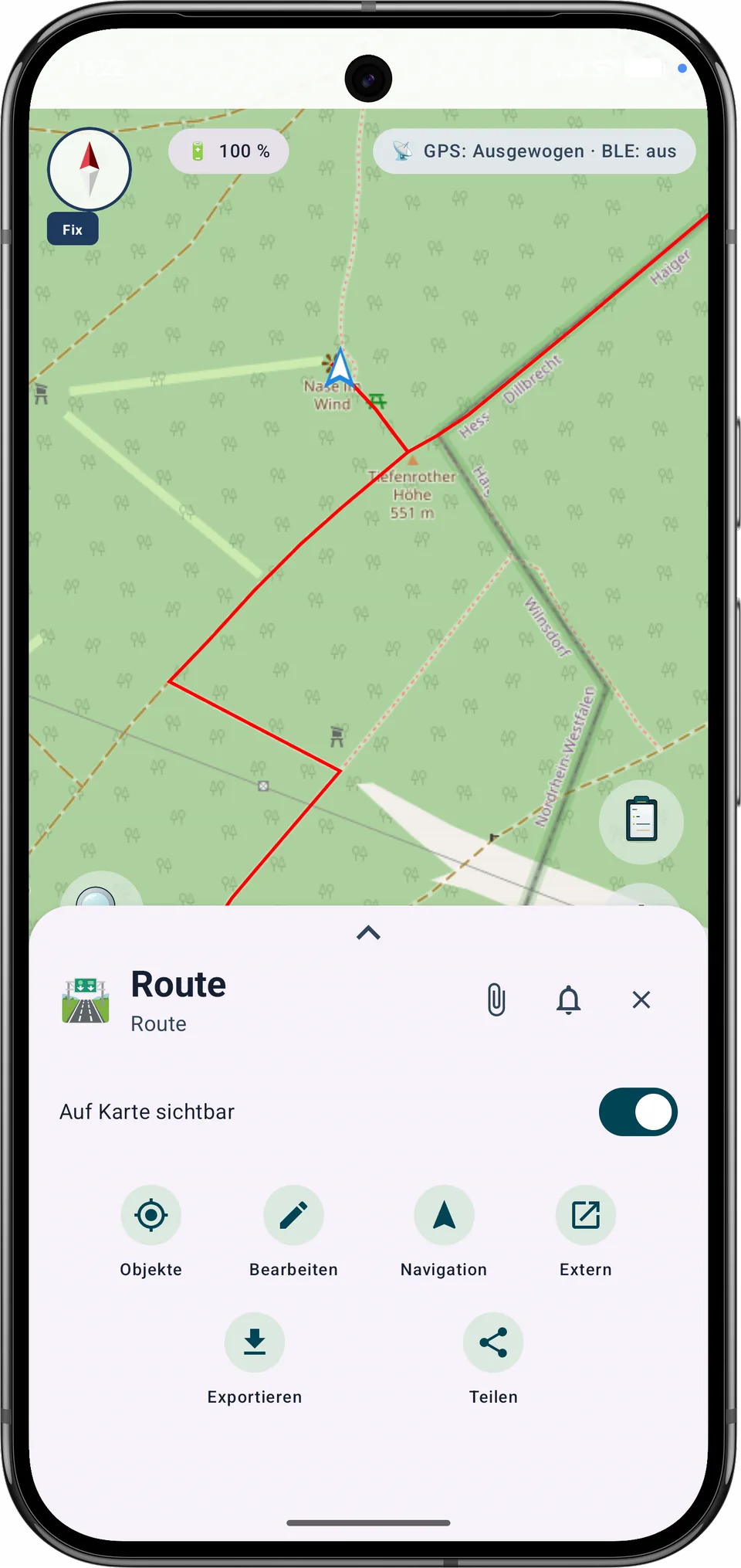 Geöffnetes Routeninfosheet mit der Aktion Bearbeiten