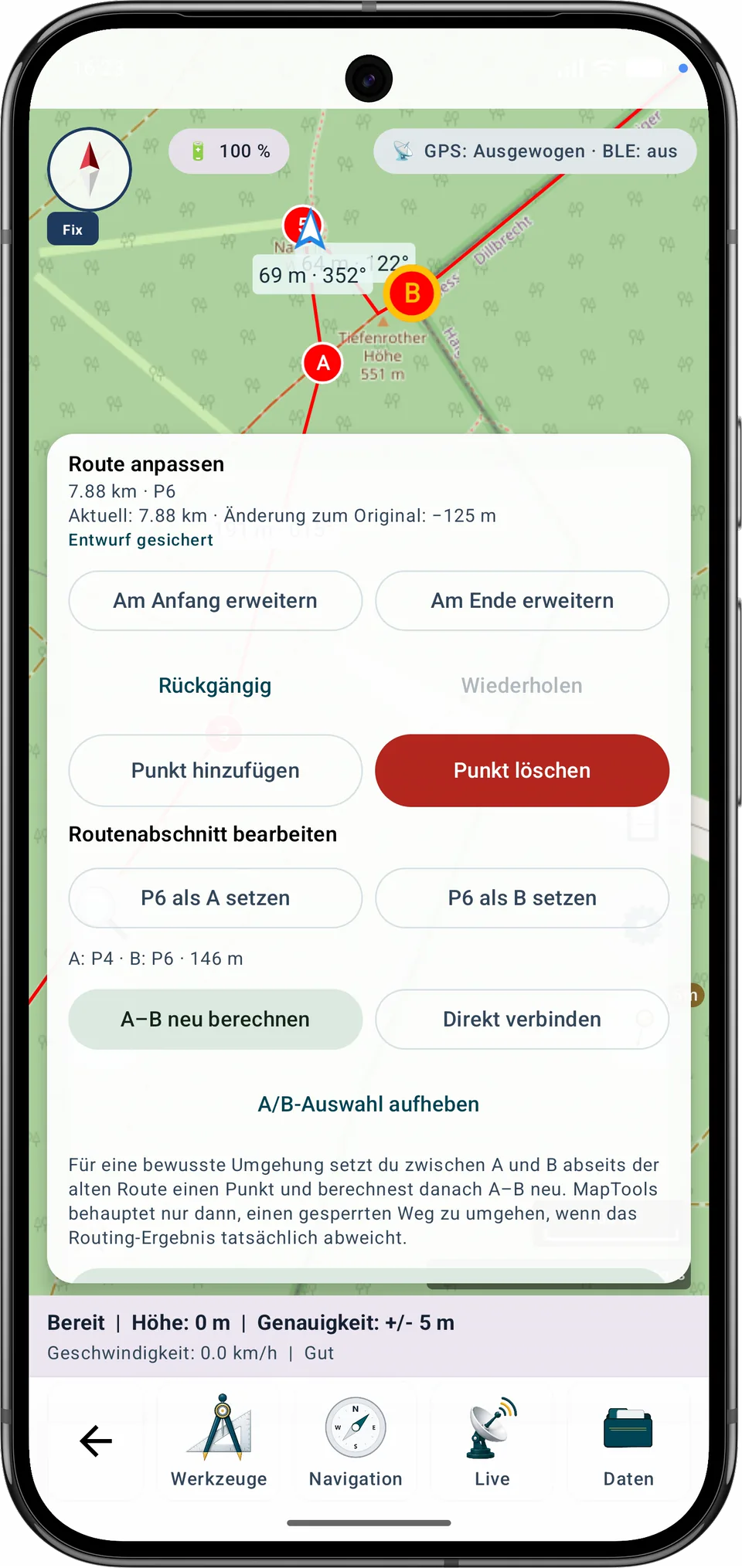 Punkt P6 ist als Punkt B ausgewählt