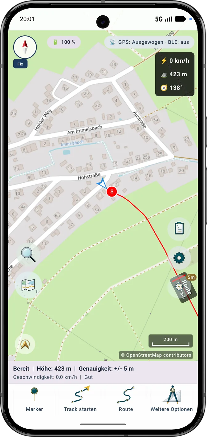 Wander-Profil mit der Schaltfläche Route