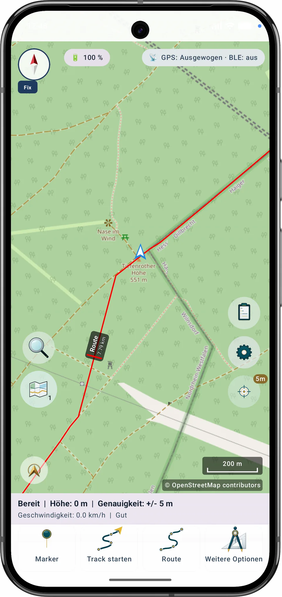 Geplante Route auf der Karte vor der Aufteilung
