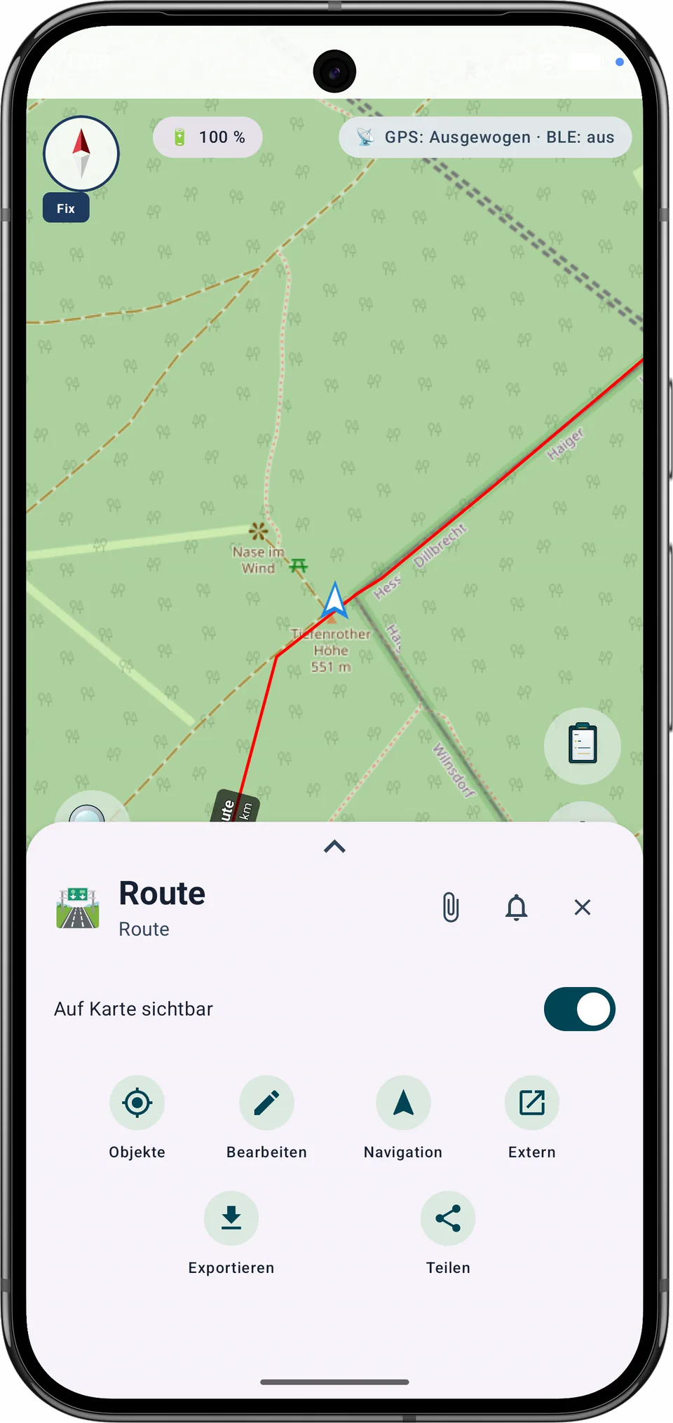 Routeninfosheet mit der Aktion Bearbeiten