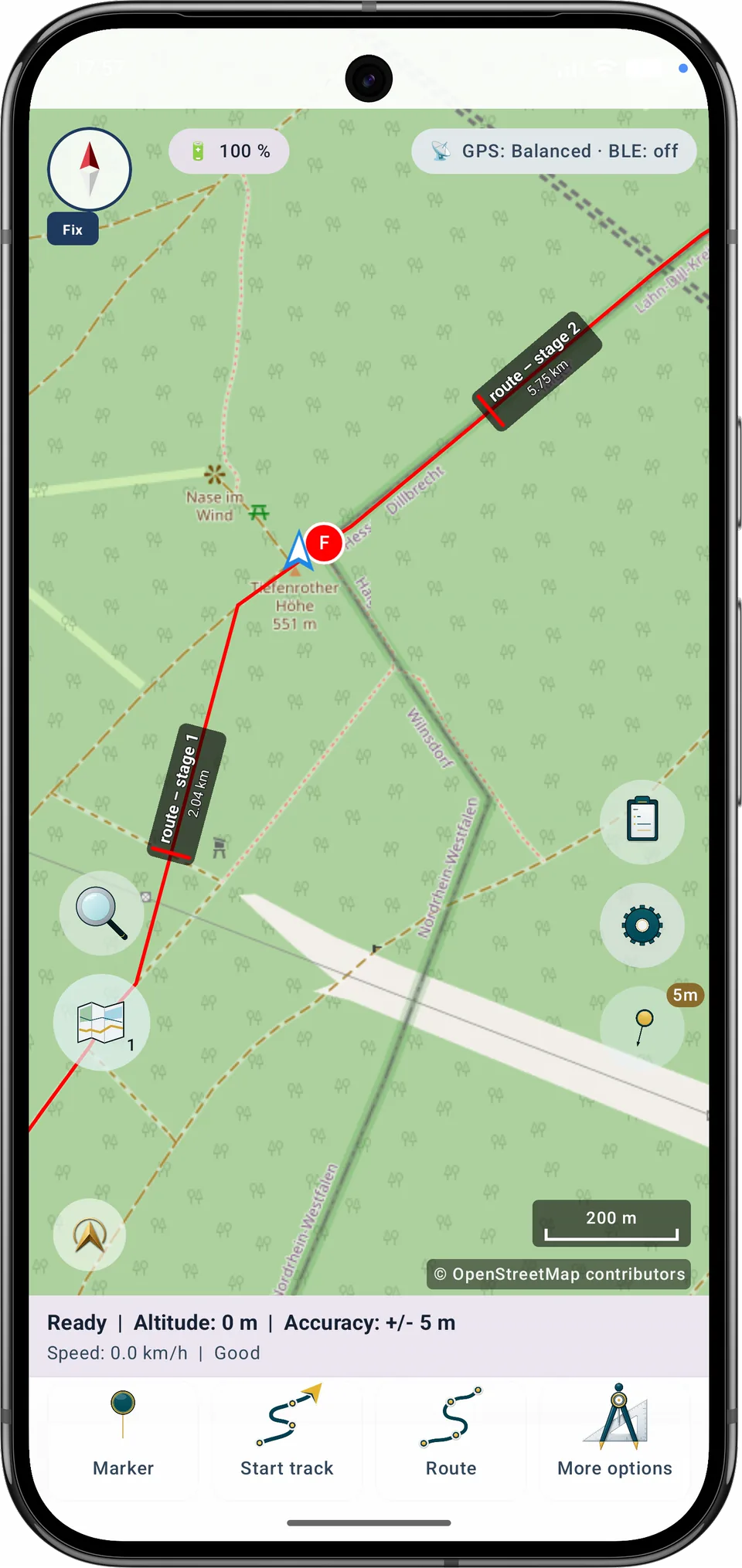 Dvě uložené etapy trasy zobrazené na mapě