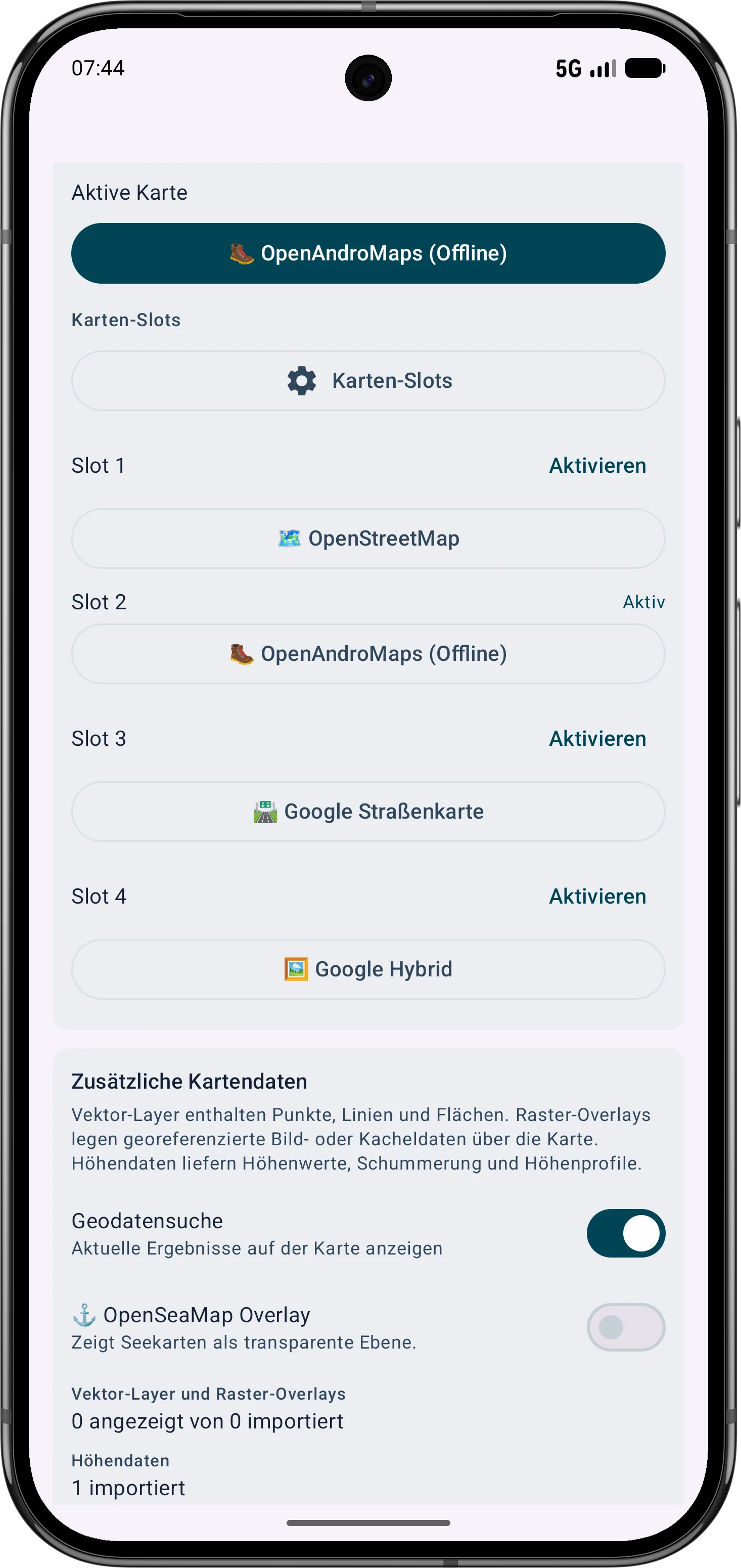 Kartenbereich vorbereiten